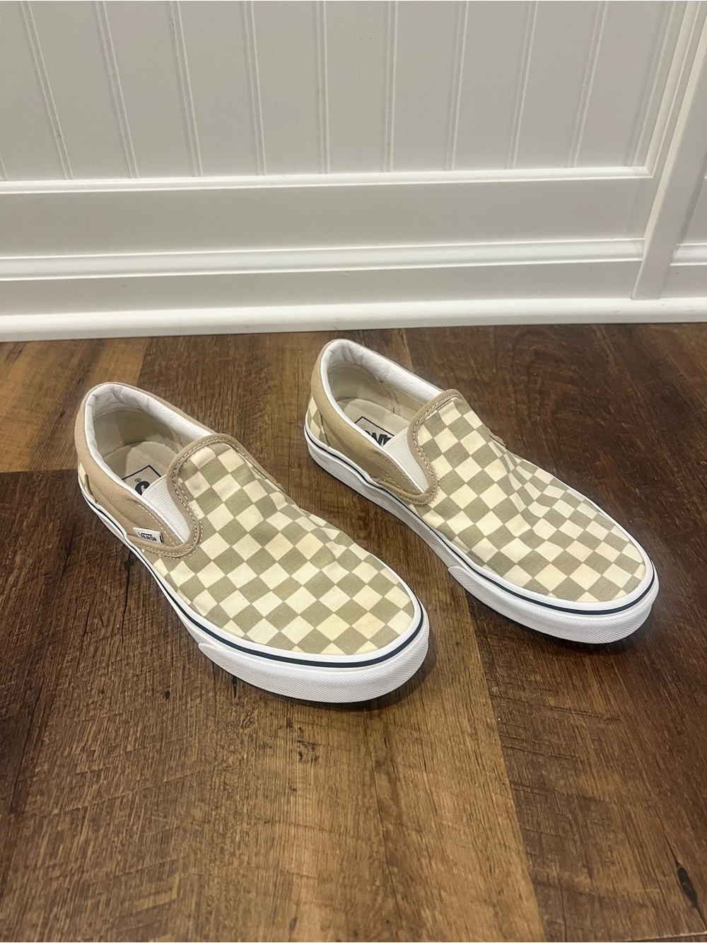 Vans Slip-On Checkerboard Sneakers — Tan & Cream